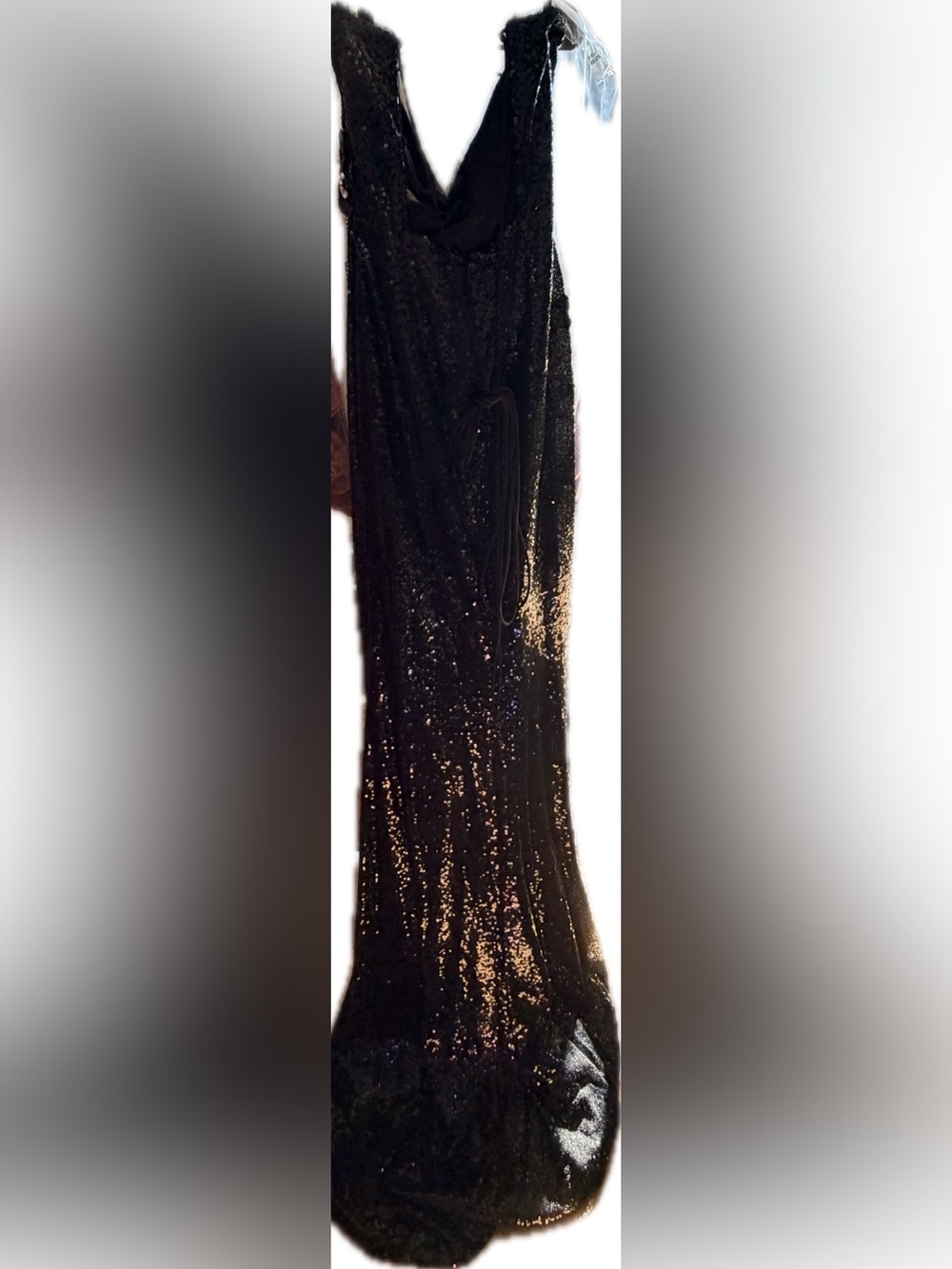 JVN by Jovani Black Sequin Spaghetti Strap Slit Gown - Picture 4 of 7